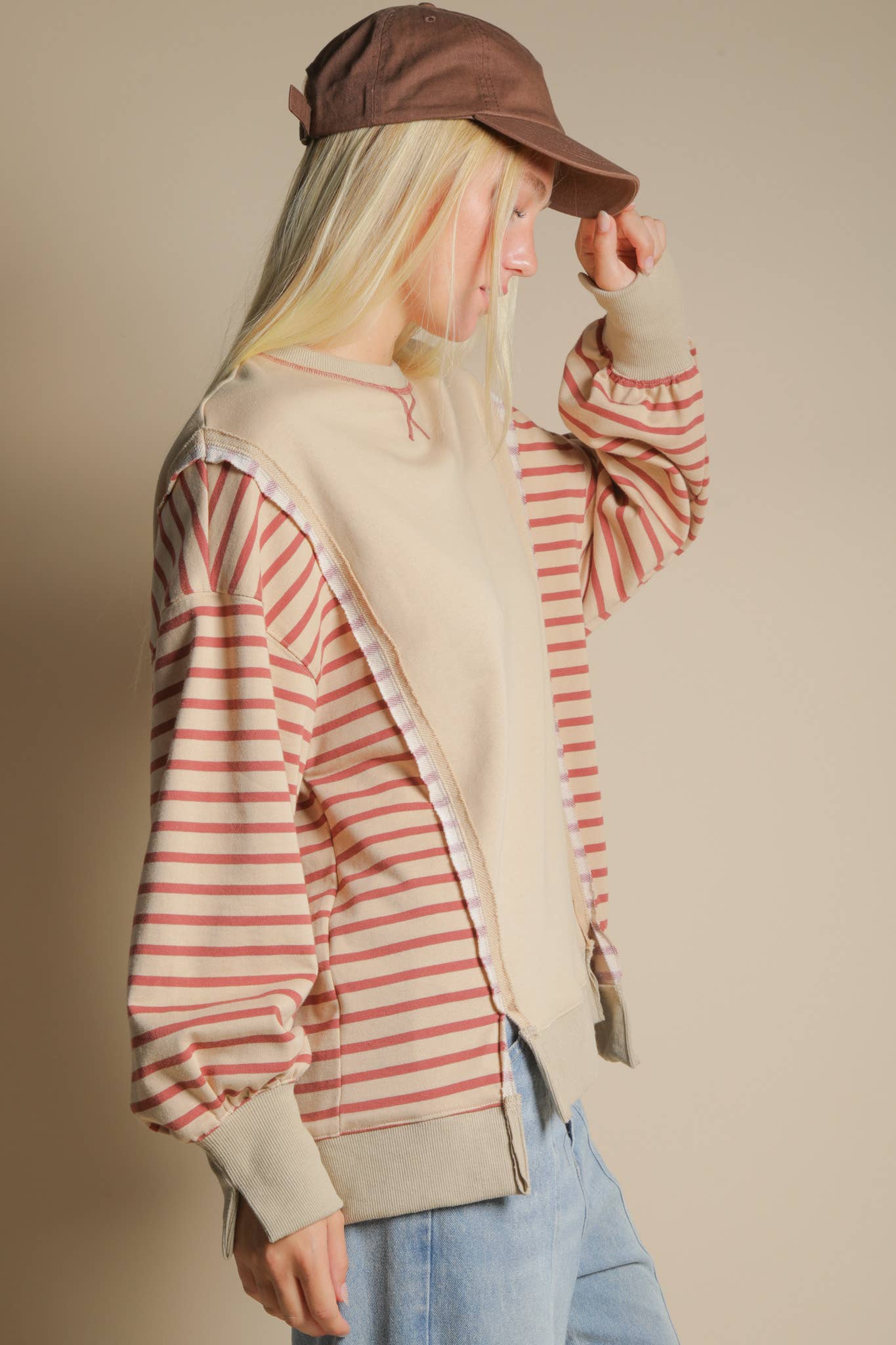 NT12221-Oversized Striped Casual Knit Top