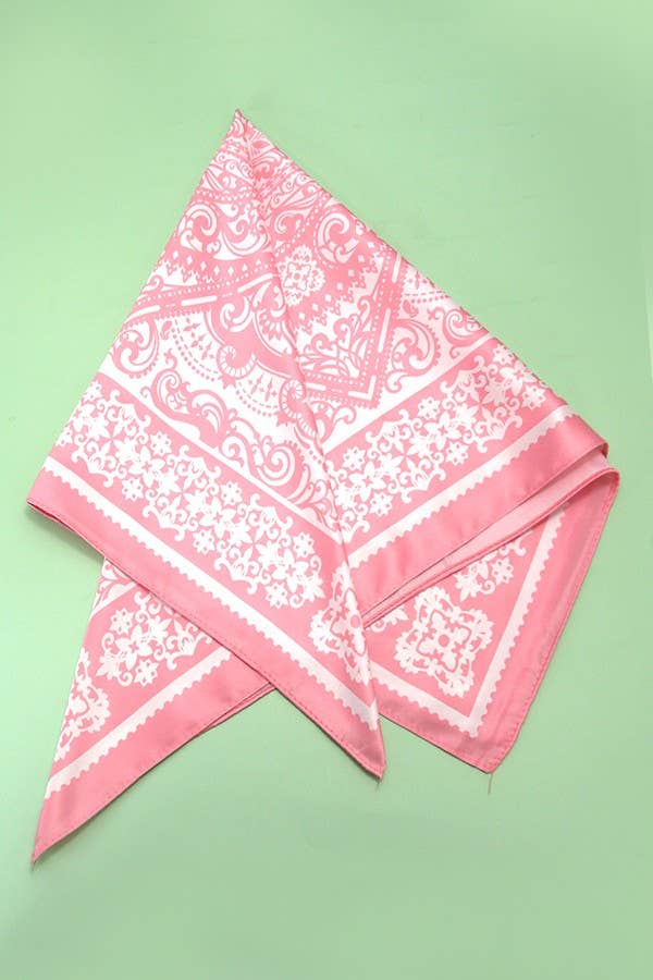 JOSSLYN by wall to wall - PAISLEY PINK SILKY FEEL BANDANA SCARF | 40SC629