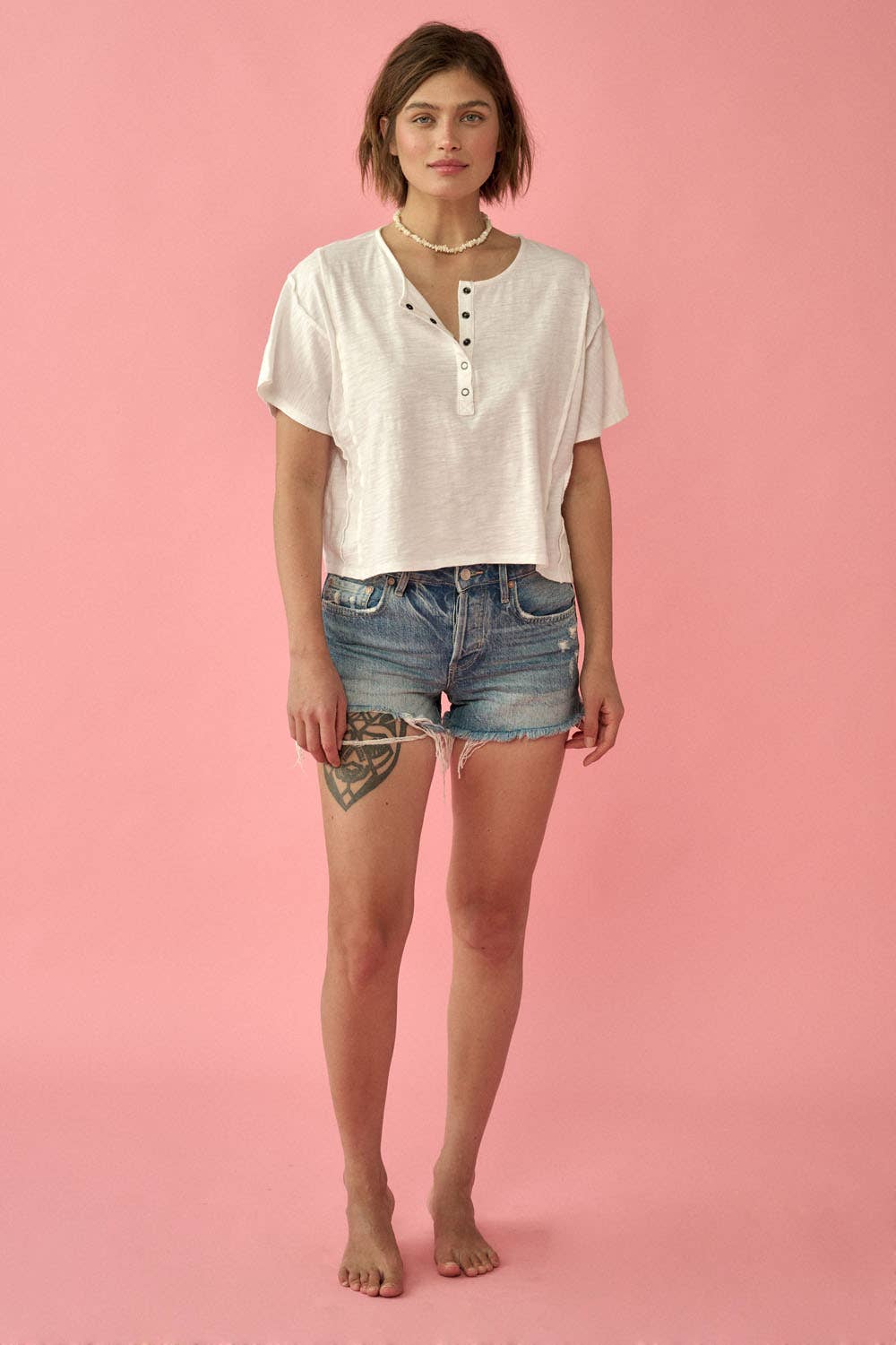 Easy Fit Mineral-Wash Exposed Seam Slub Knit Shirt