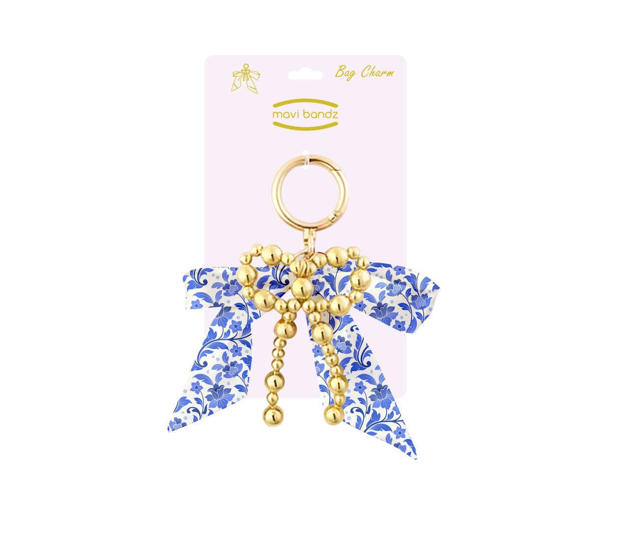 Mavi Bandz - Karma Blue Floral Toile Bow Purse Bag Charm Keychain