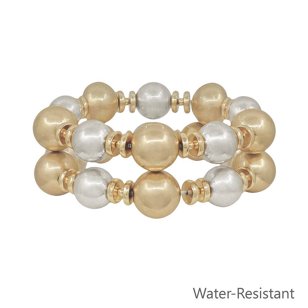 What's Hot - Water Resistant Matte Gold and Silver Beaded Set of 2 Bracelets