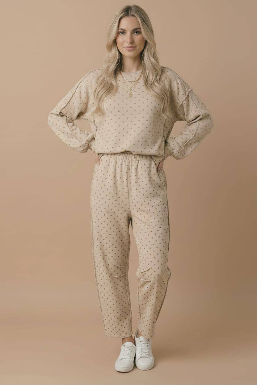 Haptics - Elastic Waist Polka Dot Barrel Pants