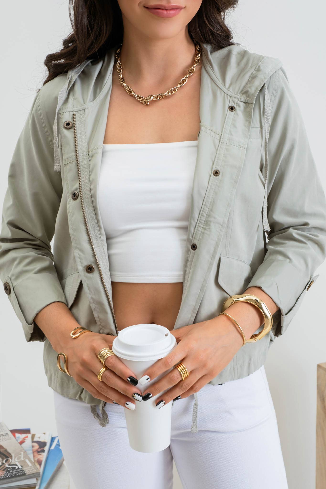 PLUS SNAP BUTTON ZIP UP HOODED JACKET