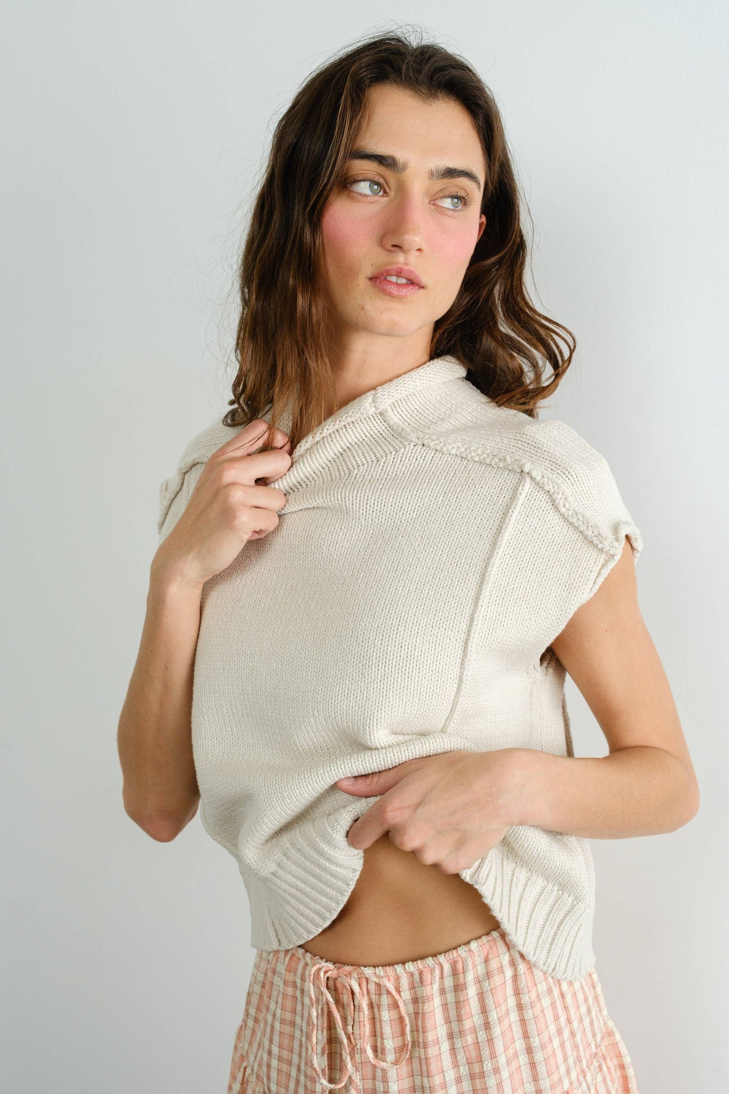 Mock Neck Exposed Seam Sweater Vest