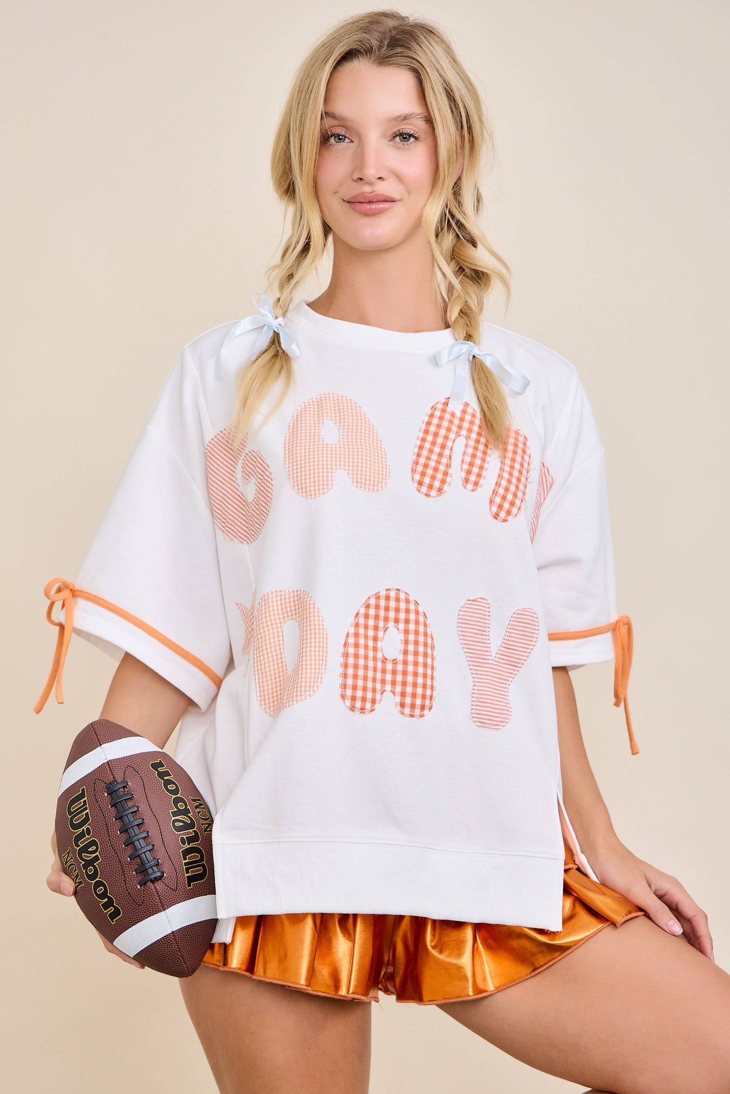 Main Strip - Game Day Patchwork Boxy Top – Ribbon Sleeve Western Style
