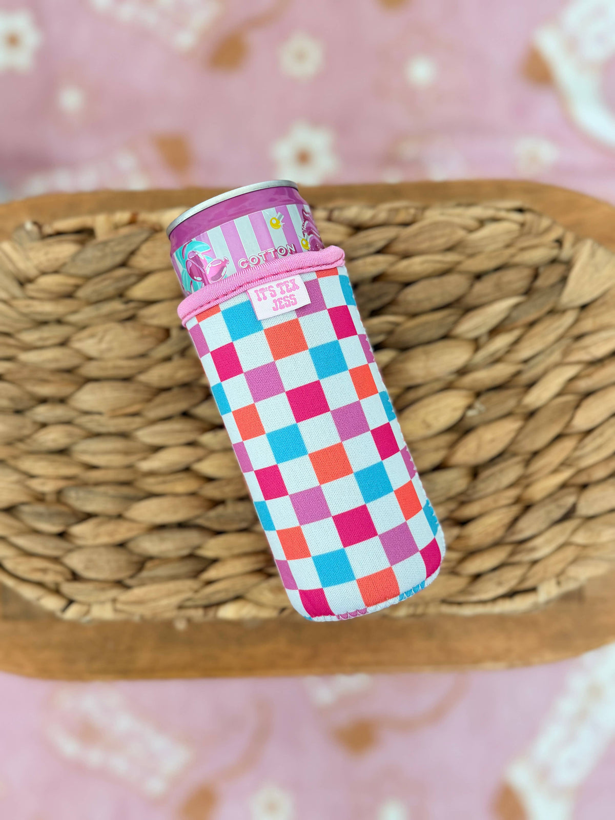 It's Tex Jess - Slim Can Sleeve-Colorful Checkered
