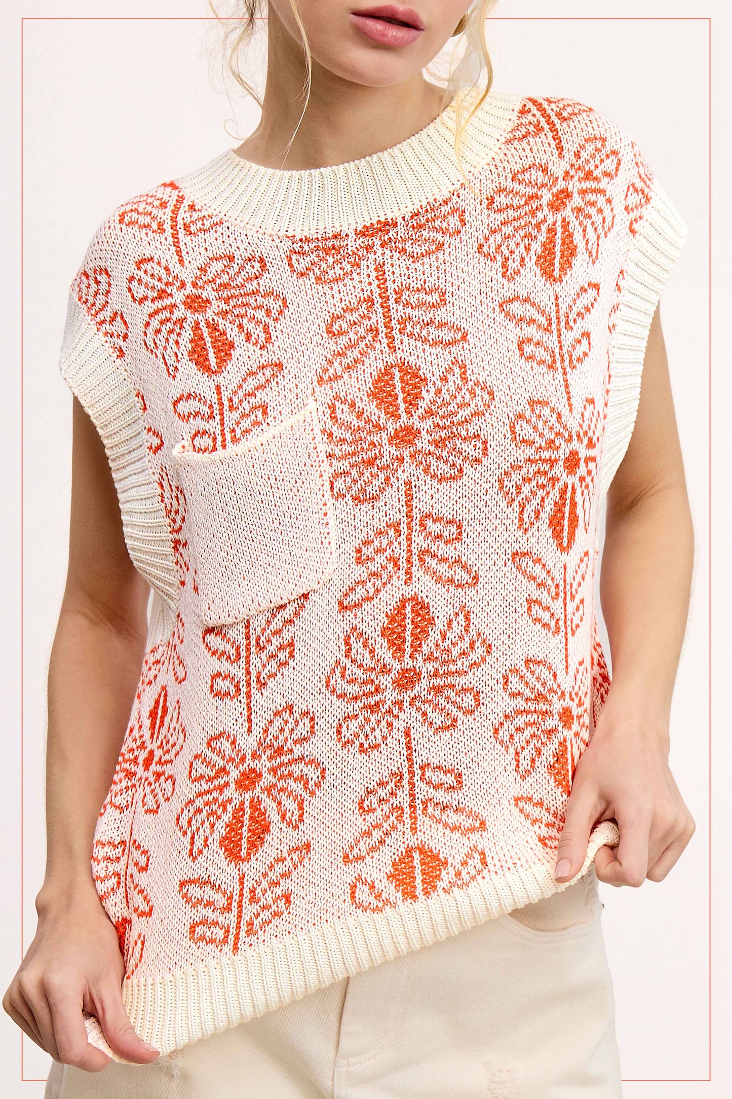 MCS3587-Floral Pattern Sleeveless Sweater Vest Top