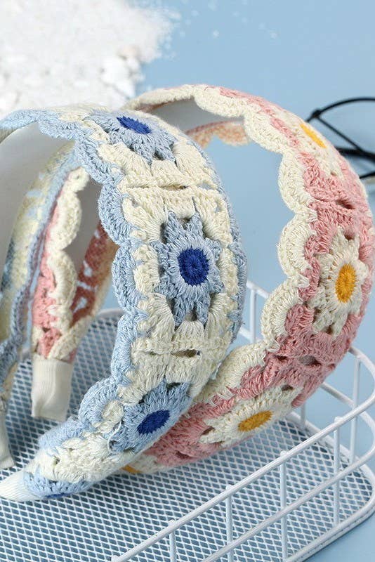 JOSSLYN by wall to wall - FLORAL CROCHET SOFT WOVEN KNIT HEADBAND HAIR BAND | 40HB181