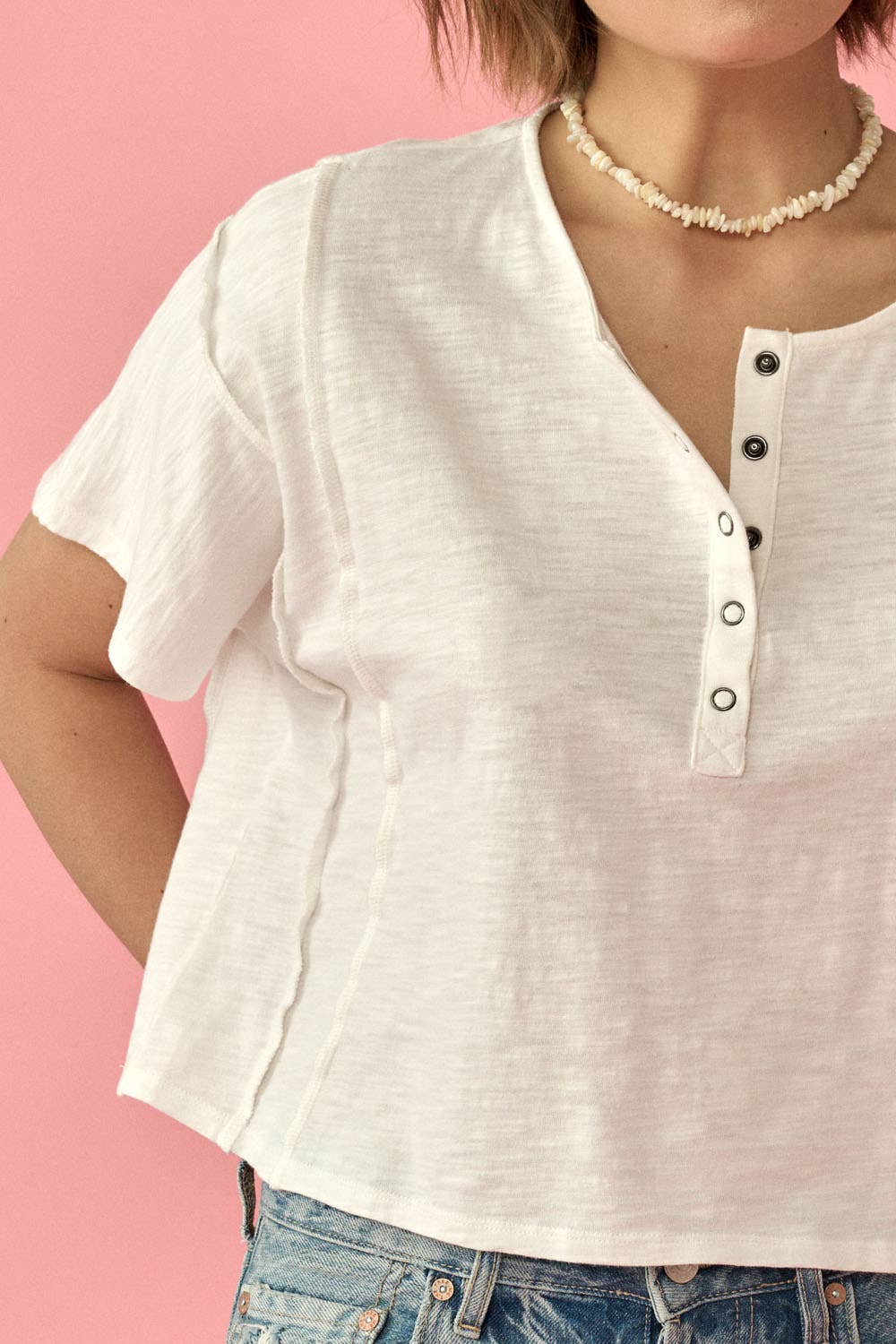 Easy Fit Mineral-Wash Exposed Seam Slub Knit Shirt