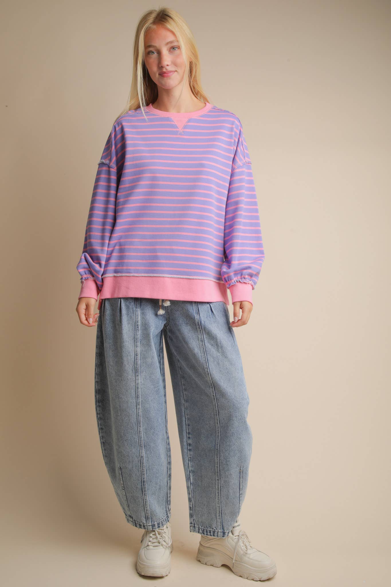 NT11927-Stripe Comfy Casual Oversized Knit Top