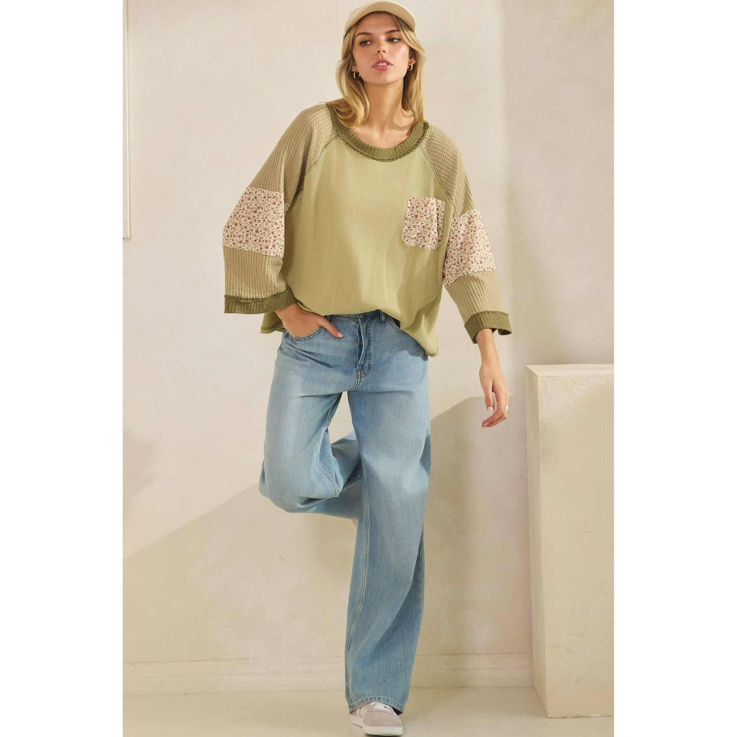 BLOSSOM PATCHWORK WAFFLE TOP (ST7886)
