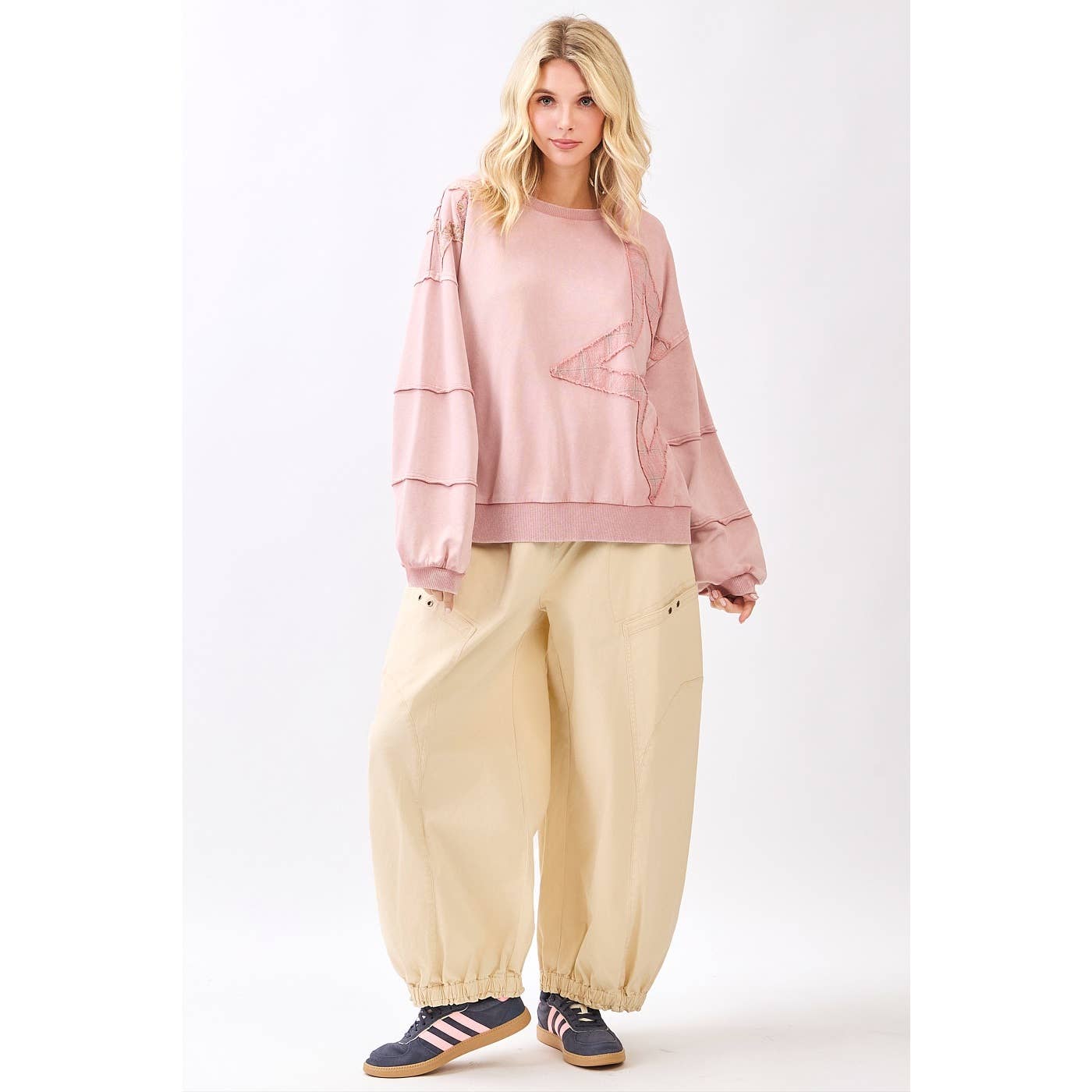 mittoshop - STAR PATCHWORK MINERAL WASH LONG SLEEVE SWEATSHIRT