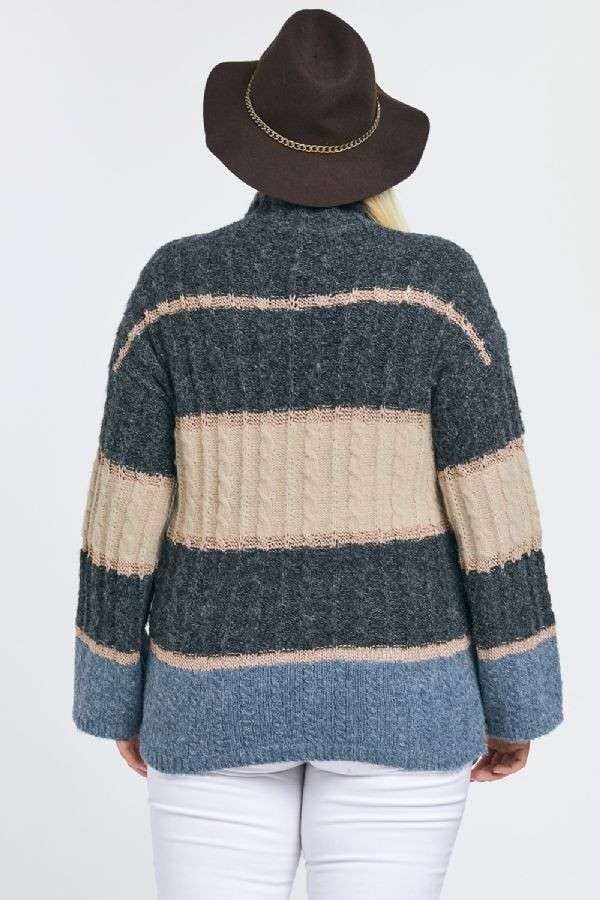 PLUS COLOR BLOCK MOCK NECK LONG SLEEVE SWEATER