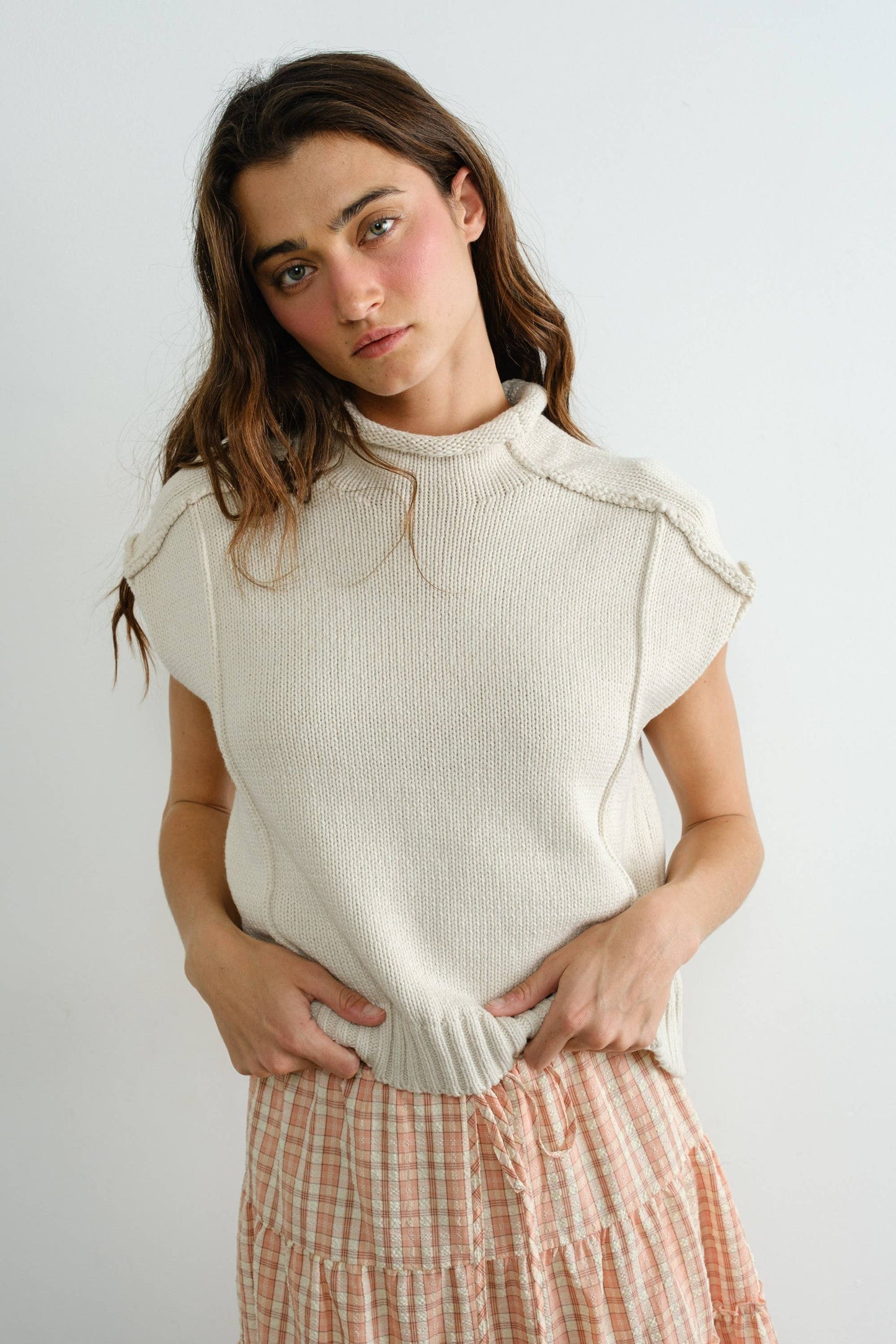Mock Neck Exposed Seam Sweater Vest