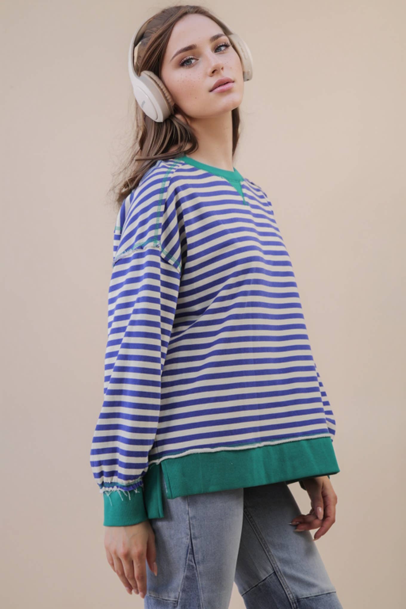 NT11927-Stripe Comfy Casual Oversized Knit Top