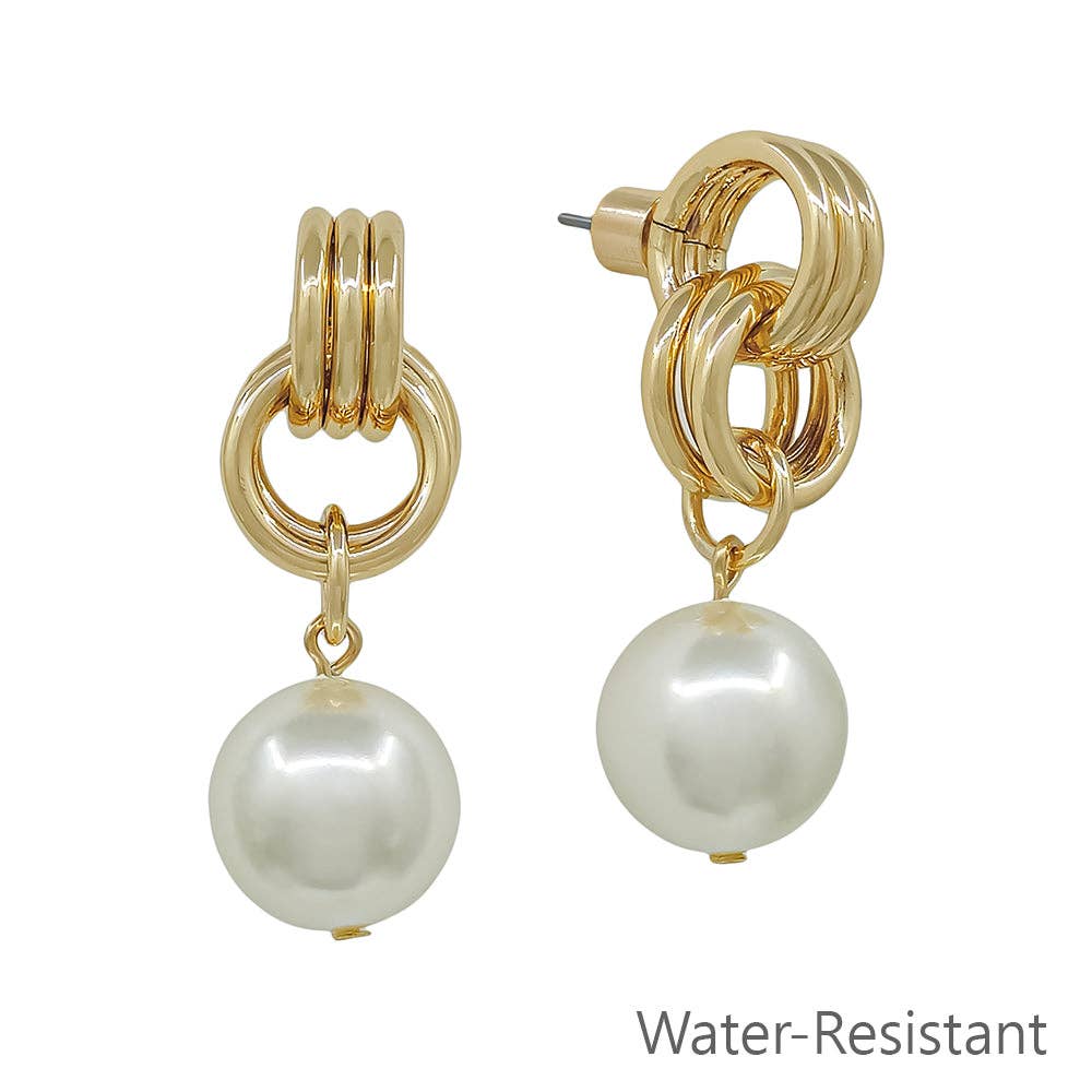 What's Hot - Gold Knot Metal Stud and Pearl 1.4" Earring