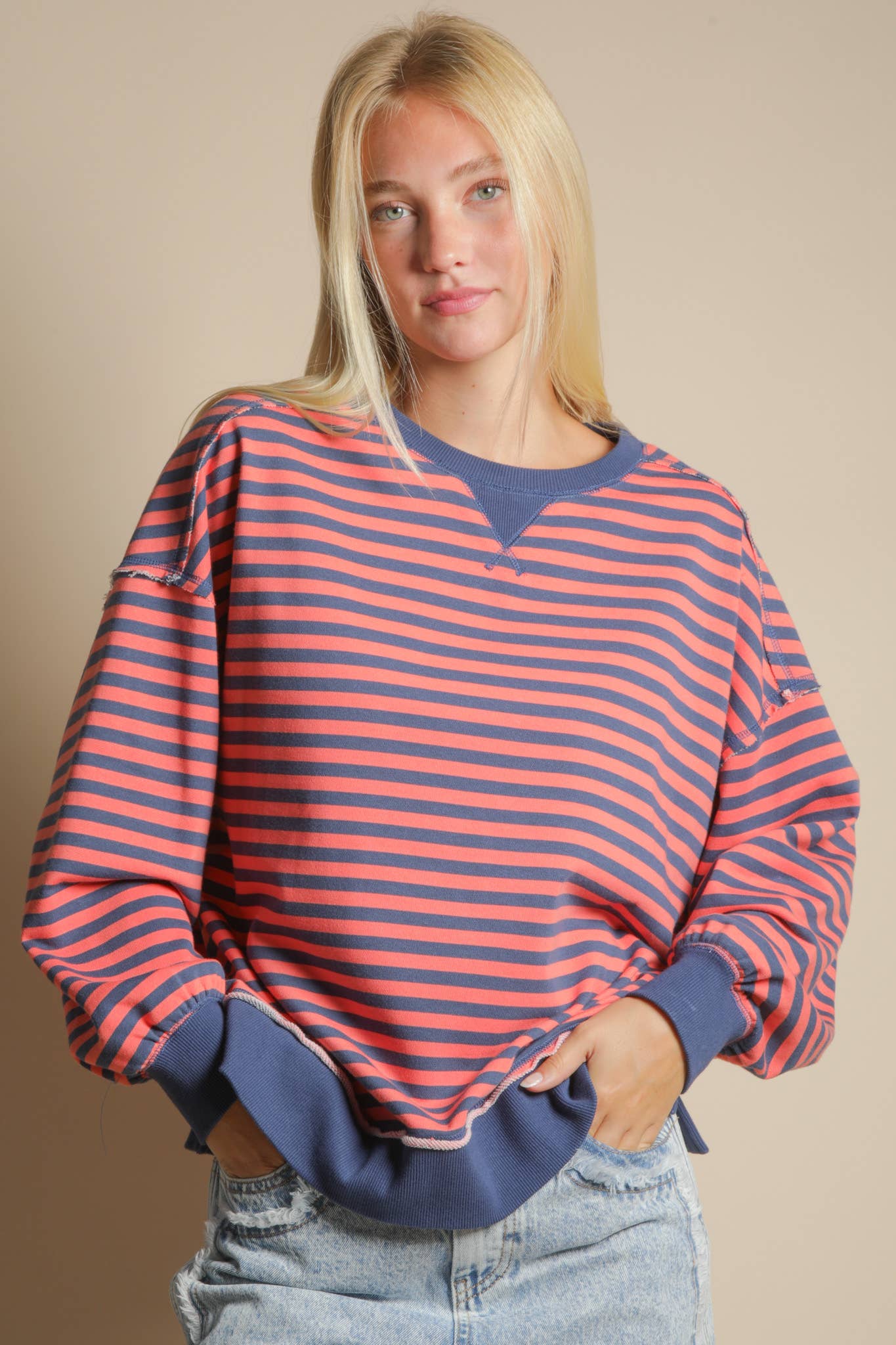 NT11927-Stripe Comfy Casual Oversized Knit Top