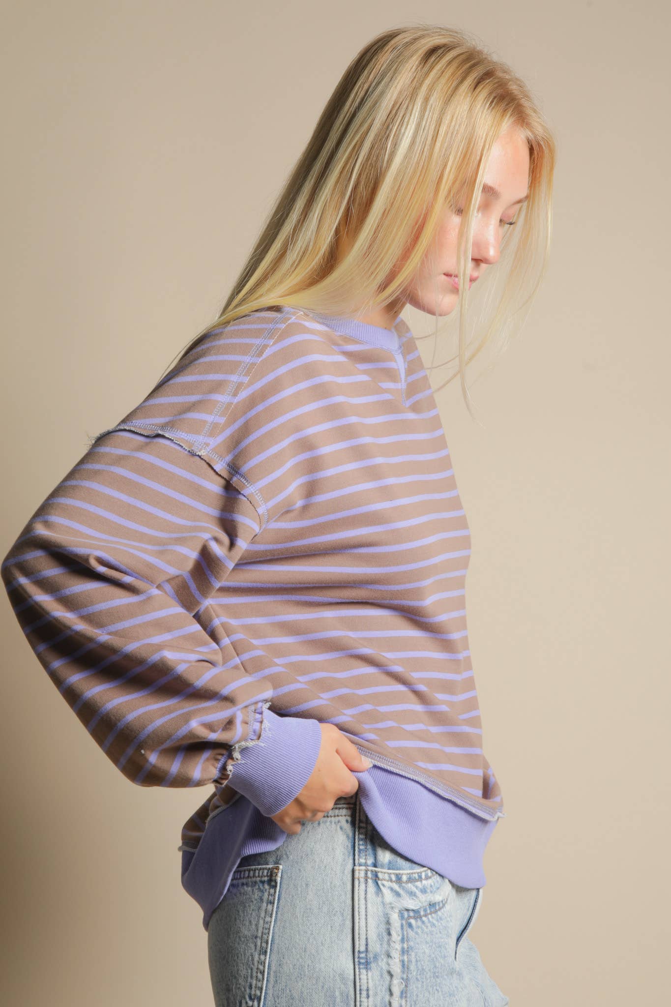 NT11927-Stripe Comfy Casual Oversized Knit Top