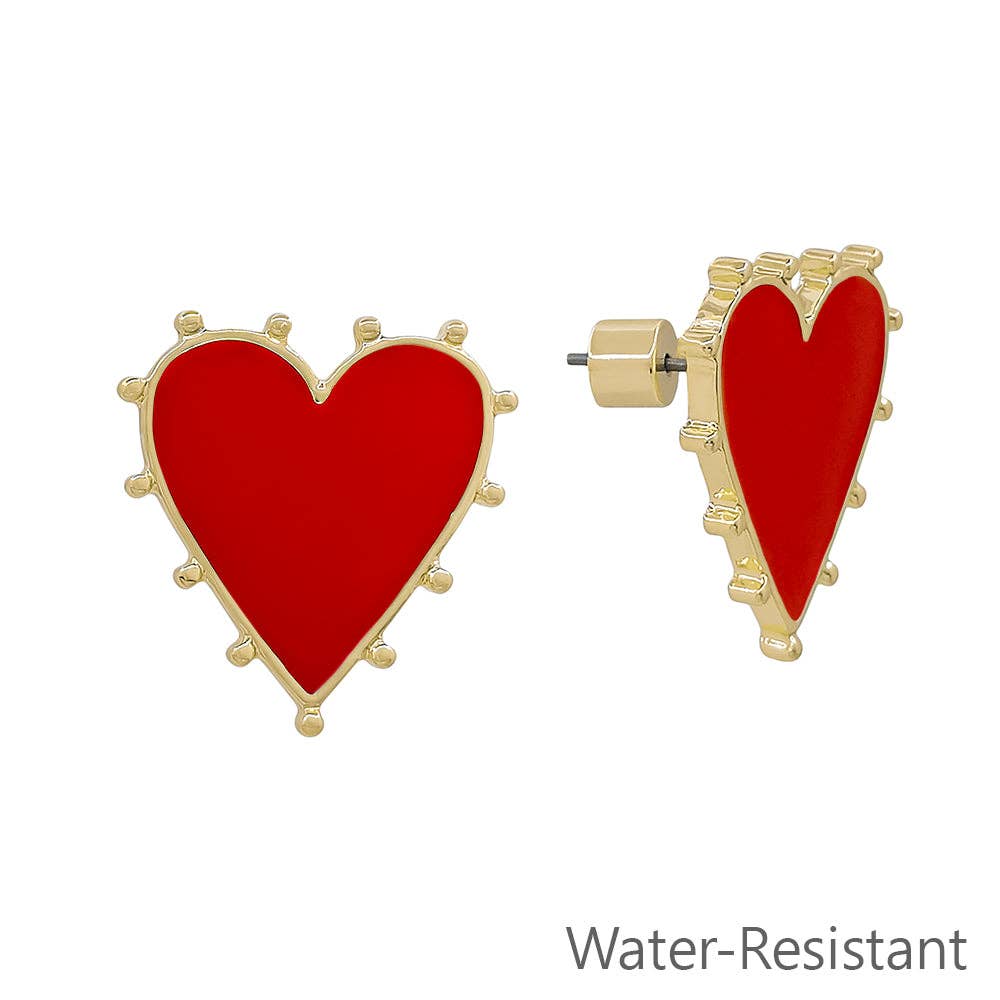 What's Hot - Red Studded .75" Heart Stud Earring