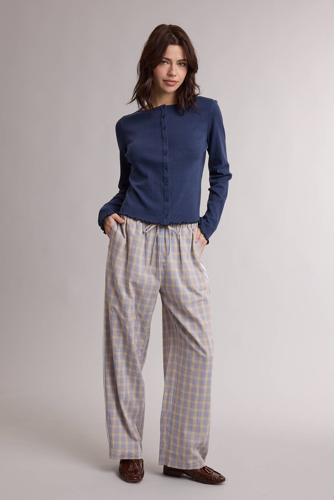 Mocha checkered DRAWSTRING PANTS