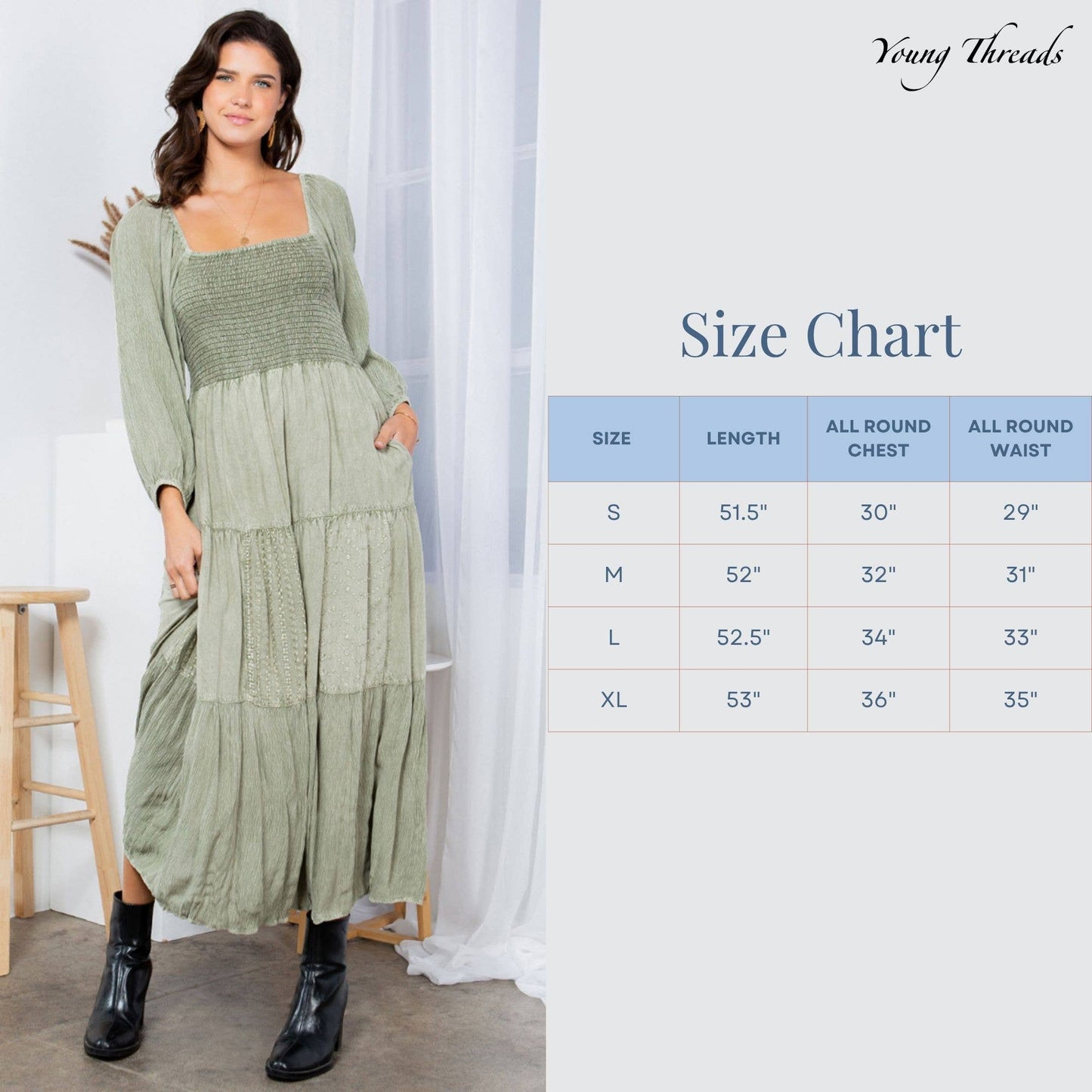 Embroidered Empire Mid-Length Dress (New Color)