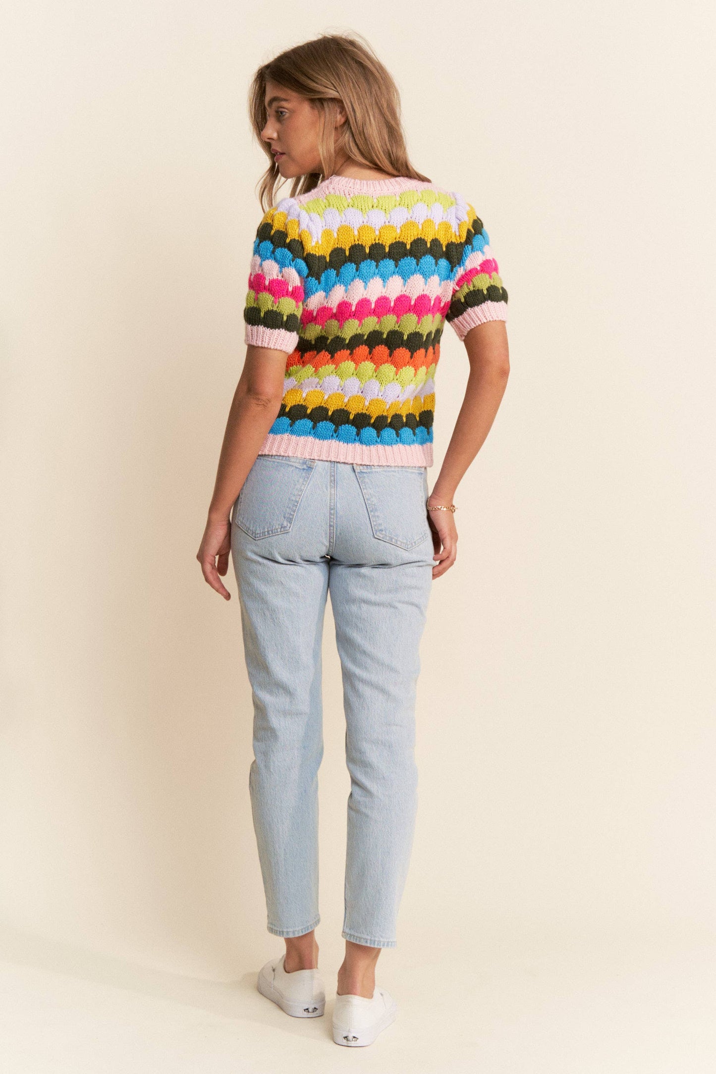 J.NNA - Multicolor Fish Scales Pattern Knit Sweater Top