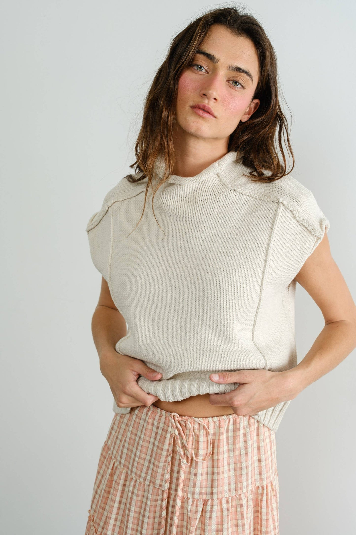 Mock Neck Exposed Seam Sweater Vest
