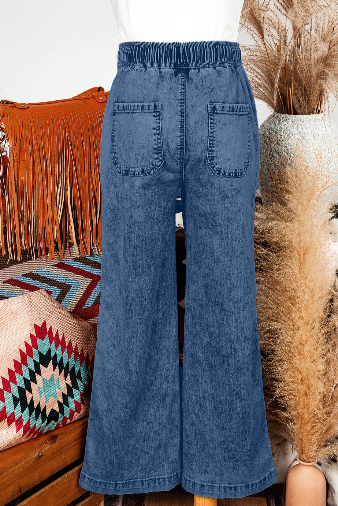 Fall Mineral Wash Drawstring Loose Straight Denim Pants