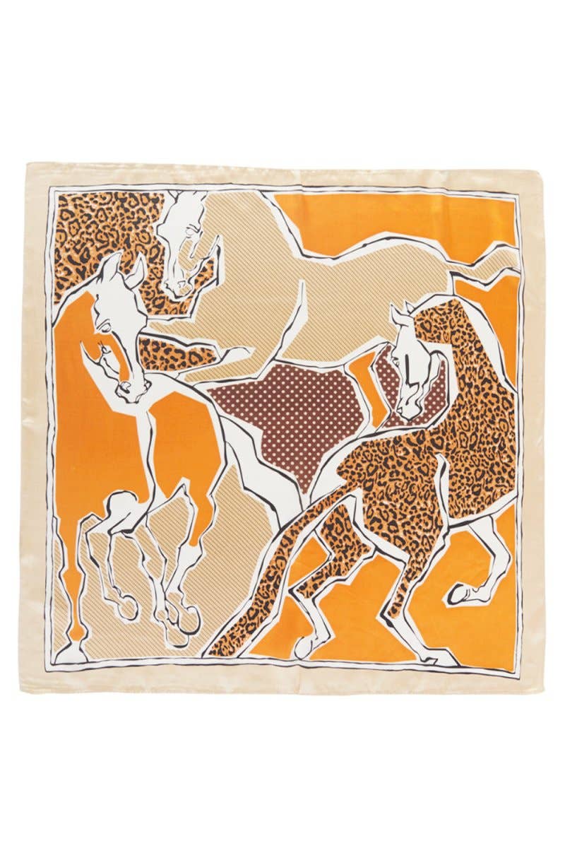 Wholesale Accessory Market - Wild Stallions Orange Square Satin Scarf