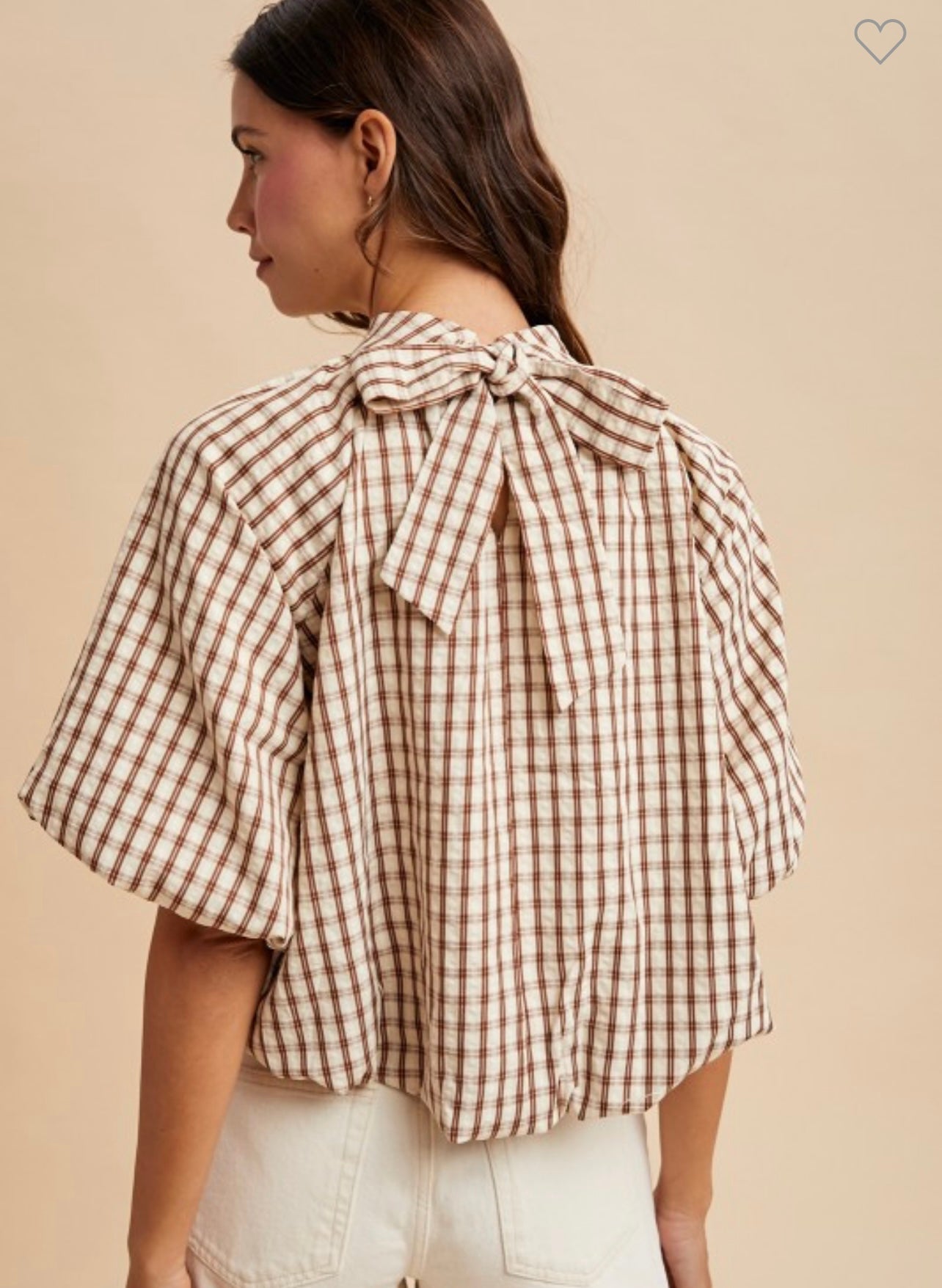 Checker back bow bubble blouse