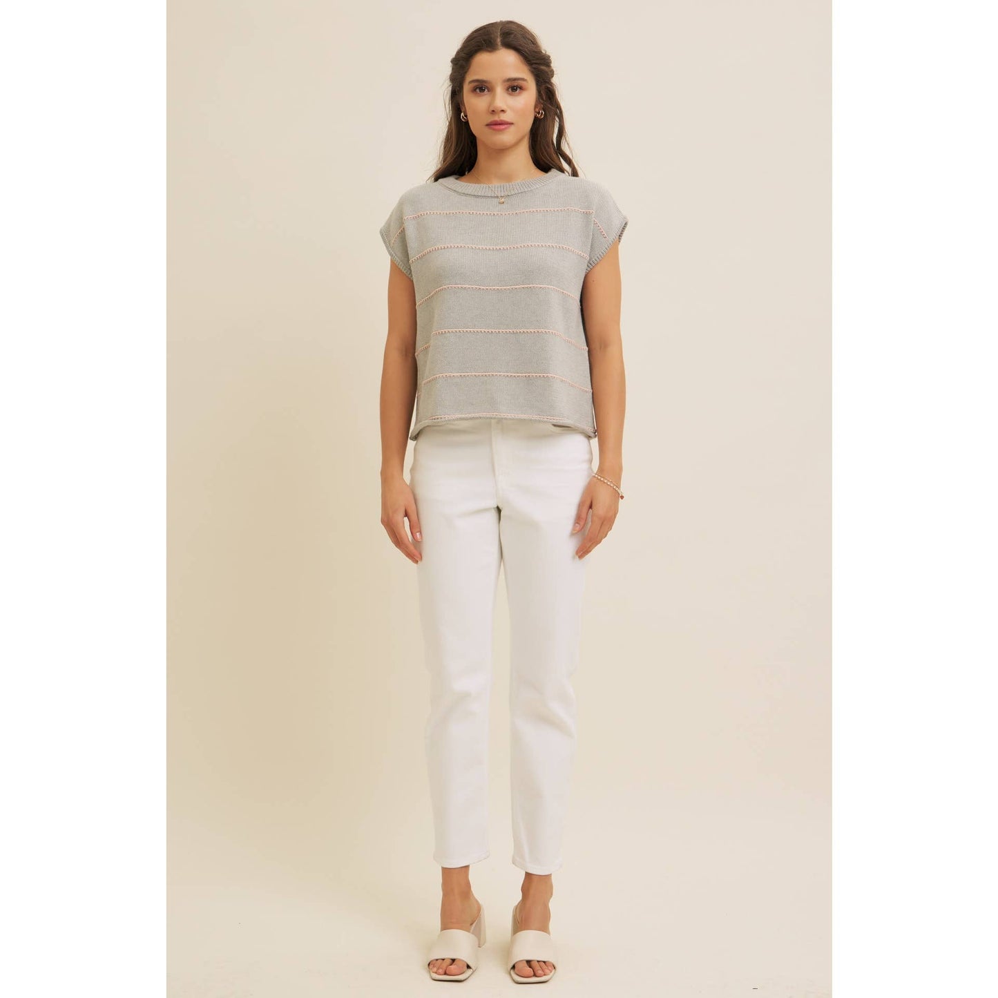 STITCH DETAILED STRIPE SWEATER TOP