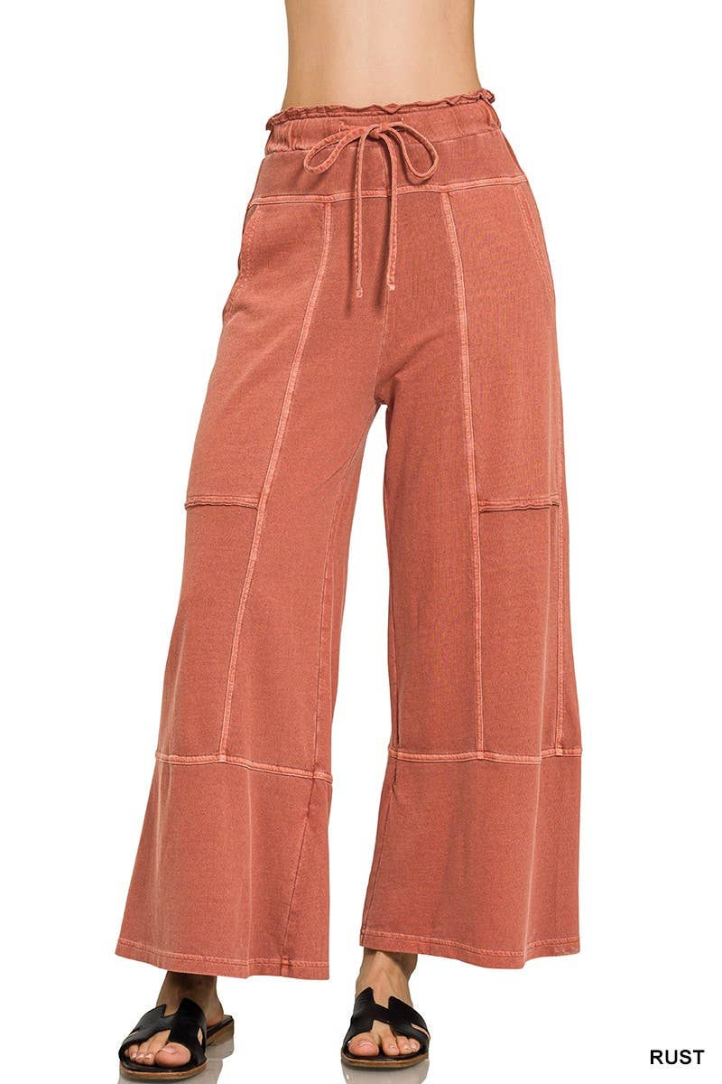 Vanilla Monkey - French Terry Washed Exposed-seam Wide Leg Pants
