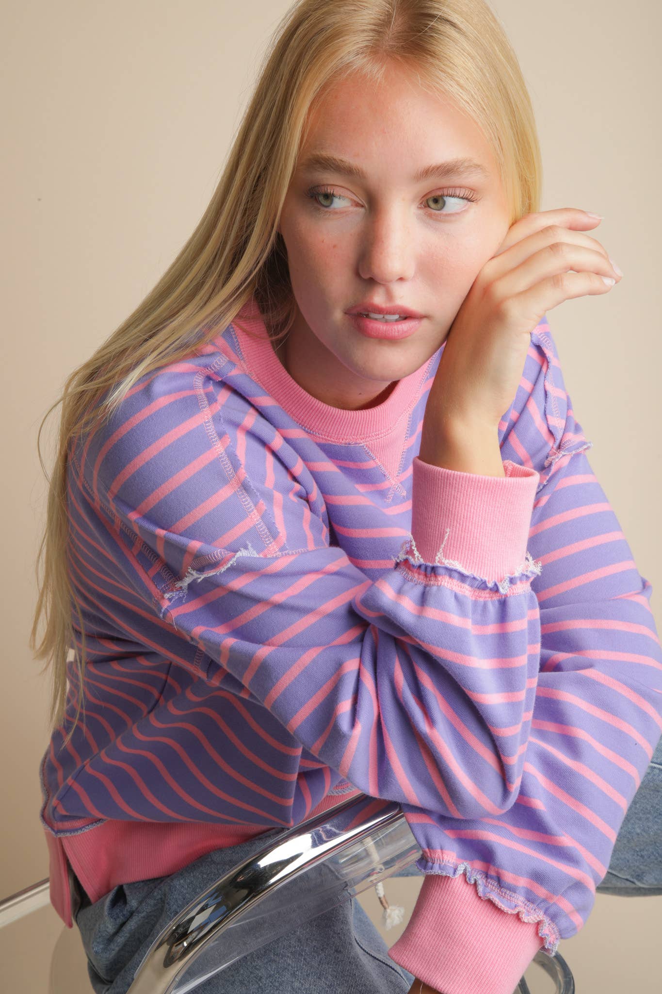 NT11927-Stripe Comfy Casual Oversized Knit Top
