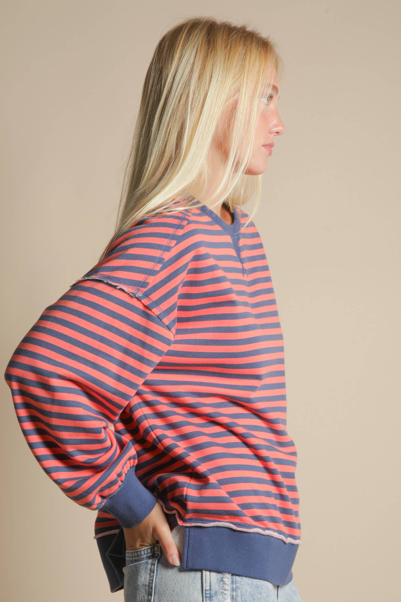 NT11927-Stripe Comfy Casual Oversized Knit Top