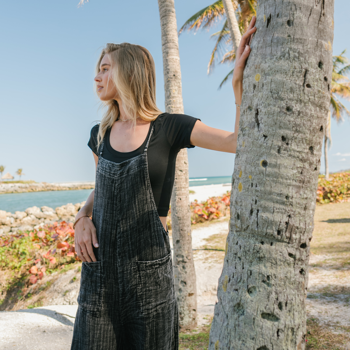 Vintage Black Cotton Nomad Jumpsuit with Adjustable Straps