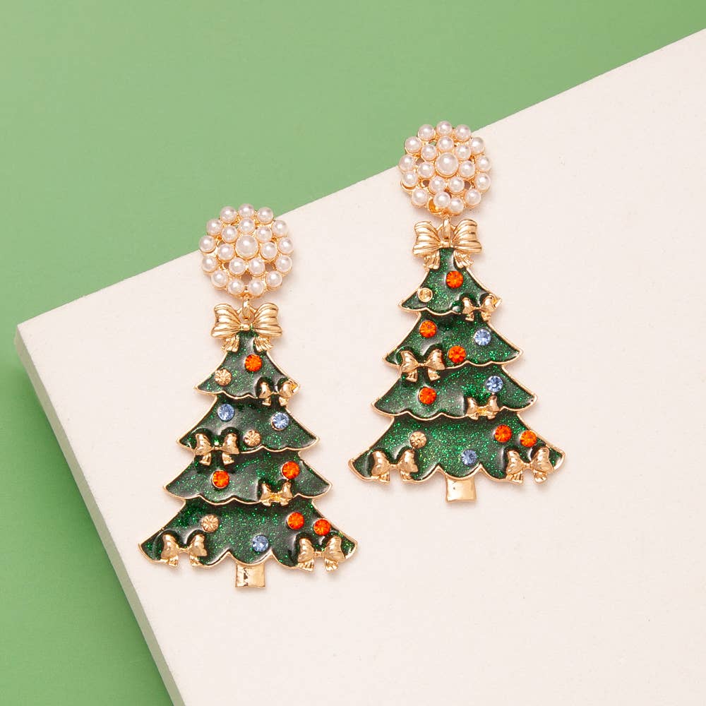 SP Sophia Collection - Pearl Cluster Christmas Tree Drop Earrings