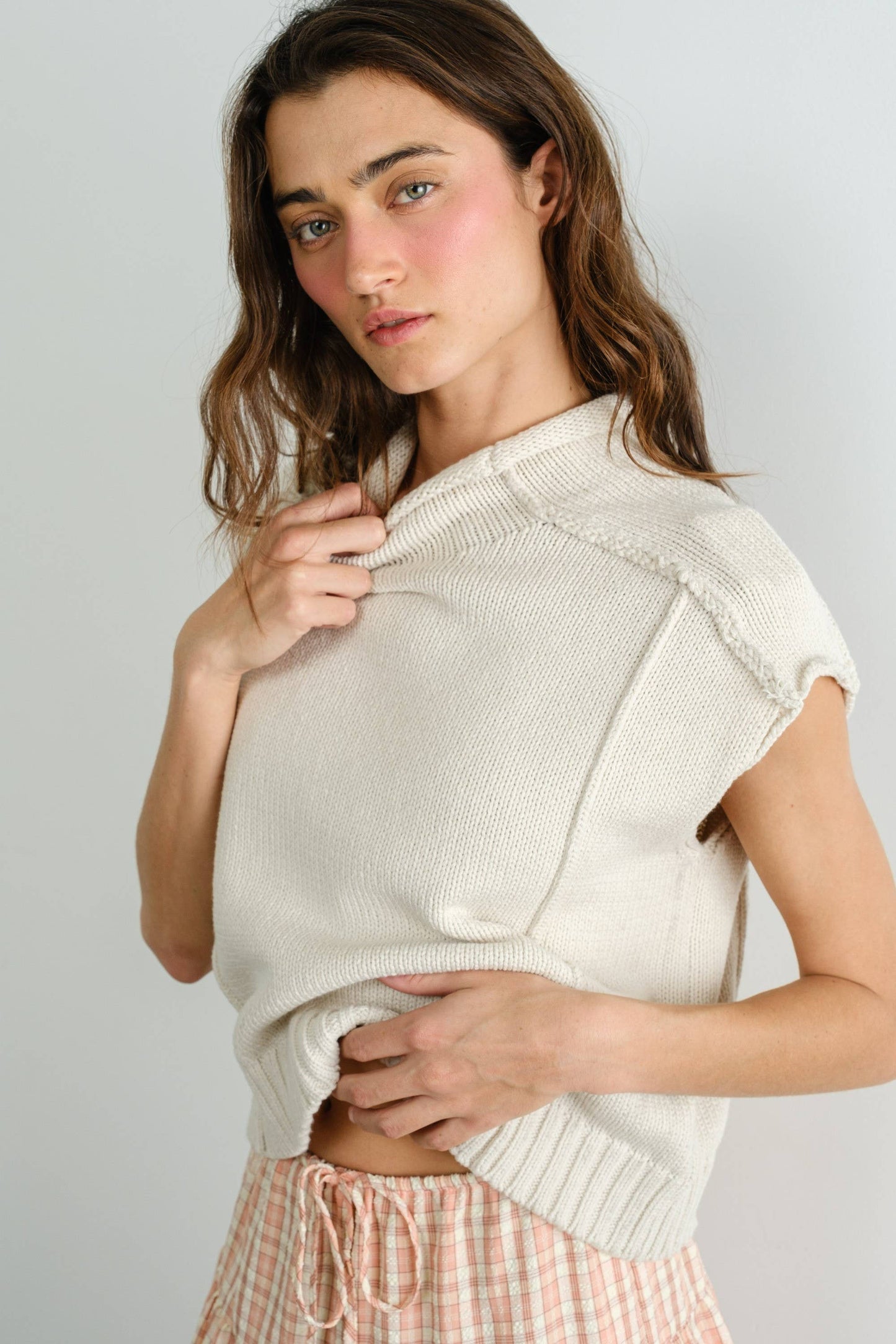 Mock Neck Exposed Seam Sweater Vest