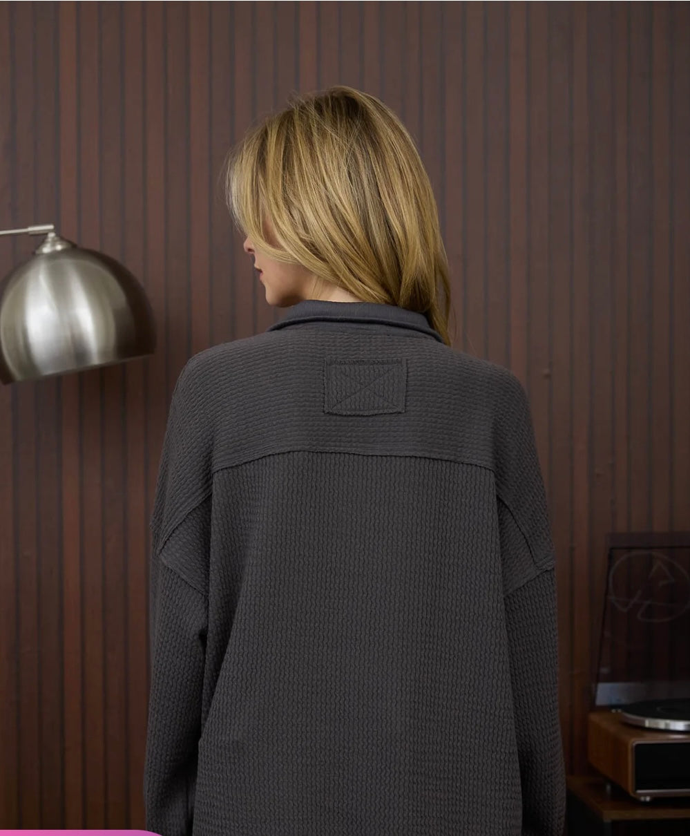 Half zip collared waffle top