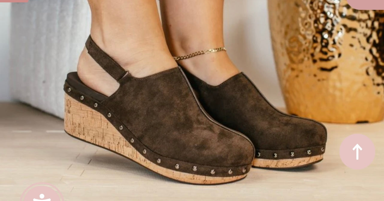 Chocolate faux suede clog