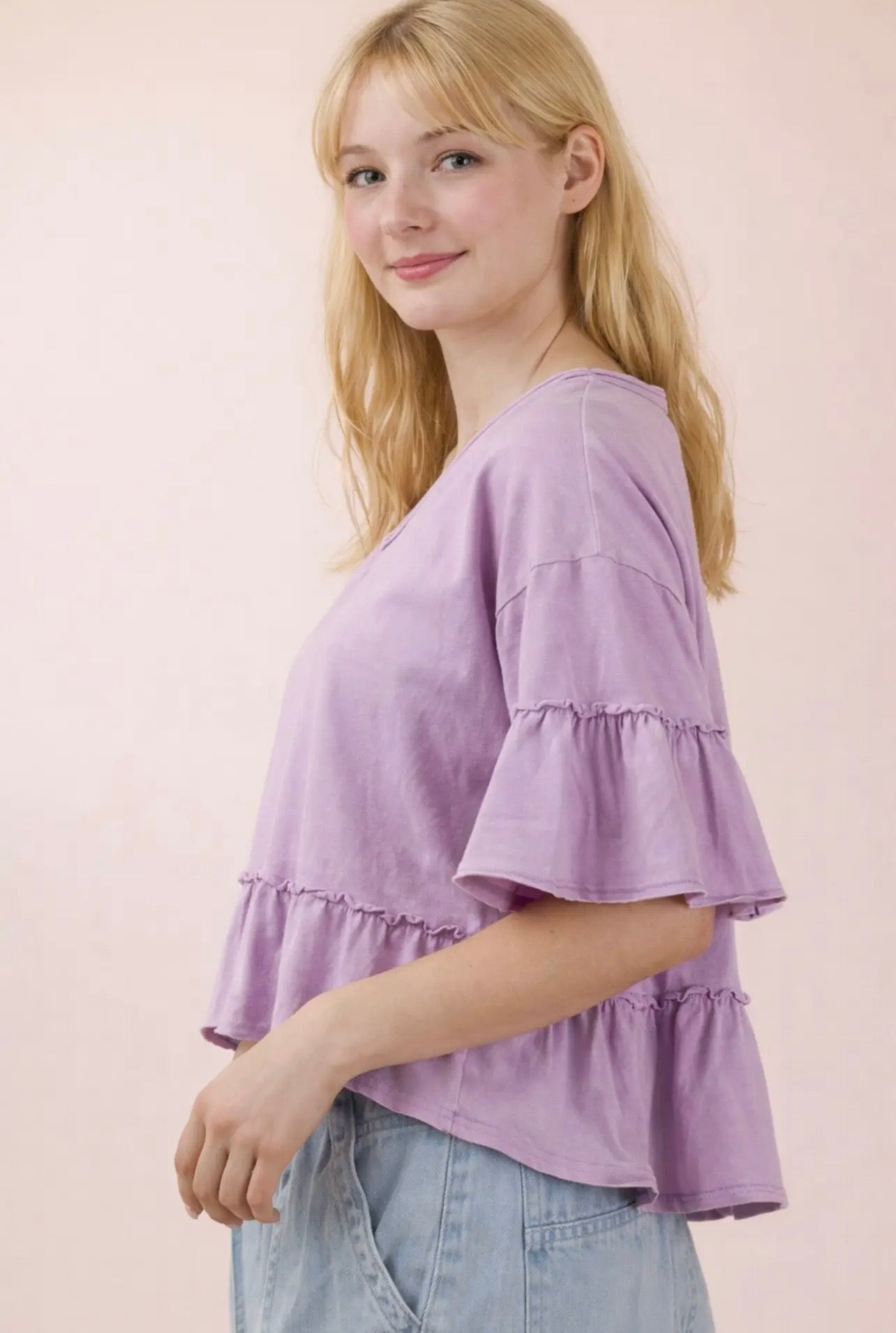 Mineral washed ruffle detail top