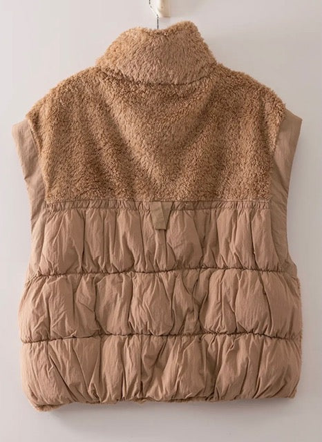 Sherpa fleece and quilted puffer mixed