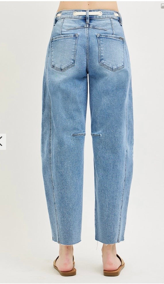 Barrel jean drawstring waistband