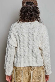 Chenille V neck balloon sleeve sweater