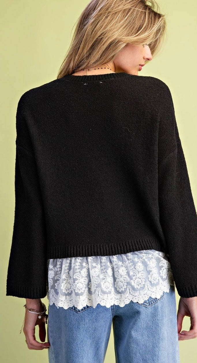 Lace bottom knitted sweater