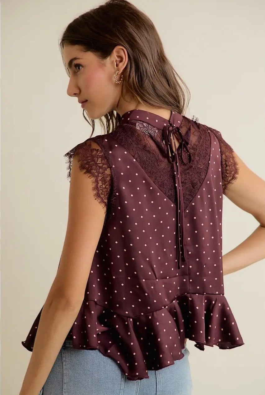 Polka dot satin lace top