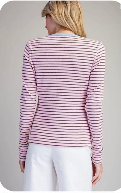 Pink stripe with denim top
