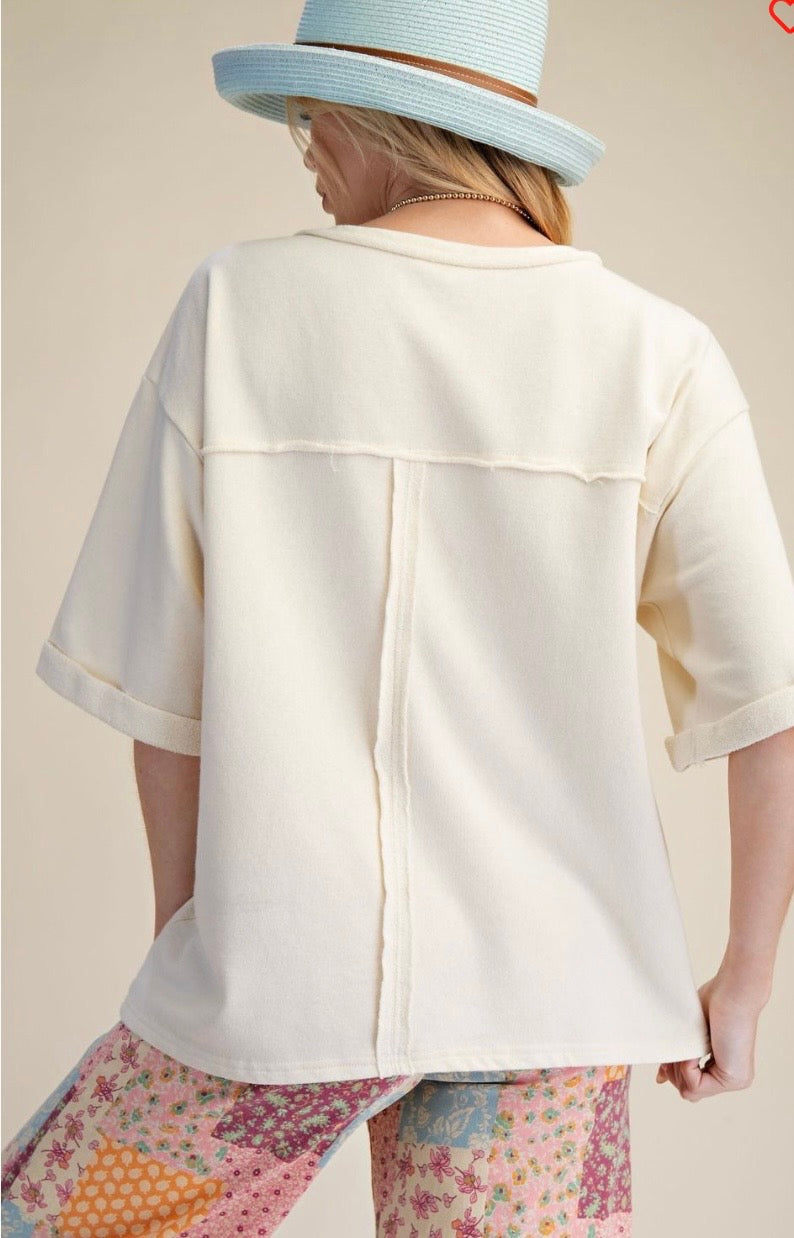 Floral patch terry top