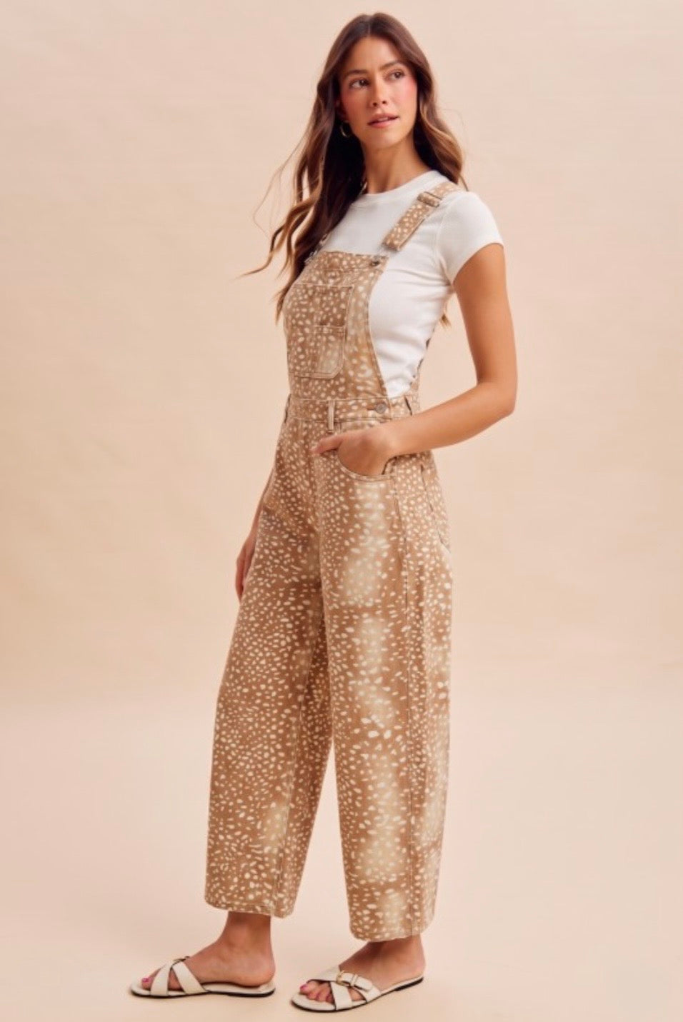 Deer Bambi print barrel denim overall