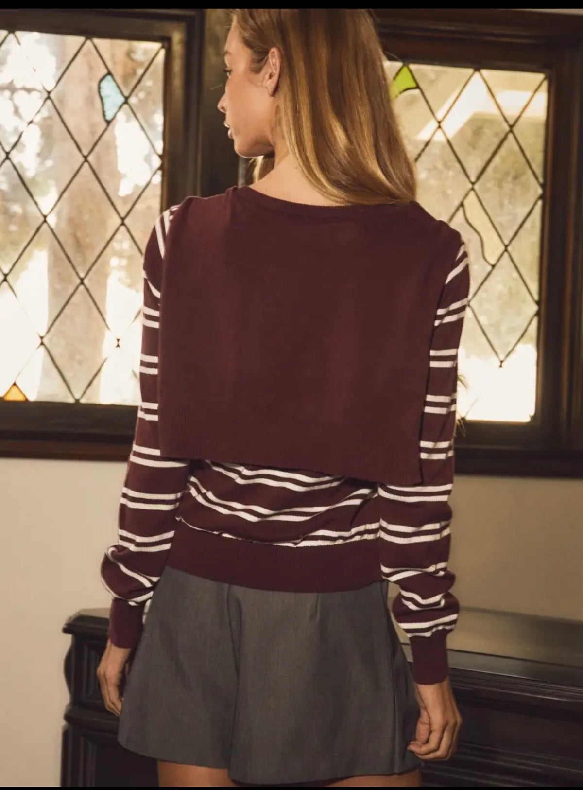 Burgandy stripe sweater combo