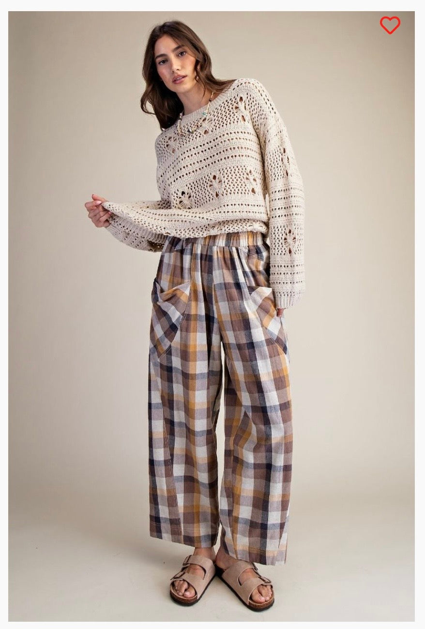 Plaid linen pants